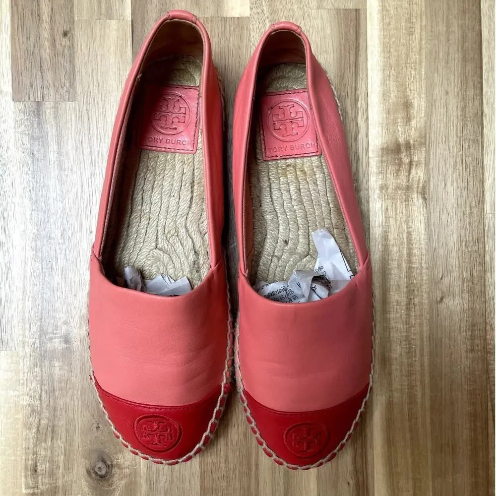 Tory Burch Colorblock Leather Espadrilles Flats Loafers Pink Red Size 6.5
